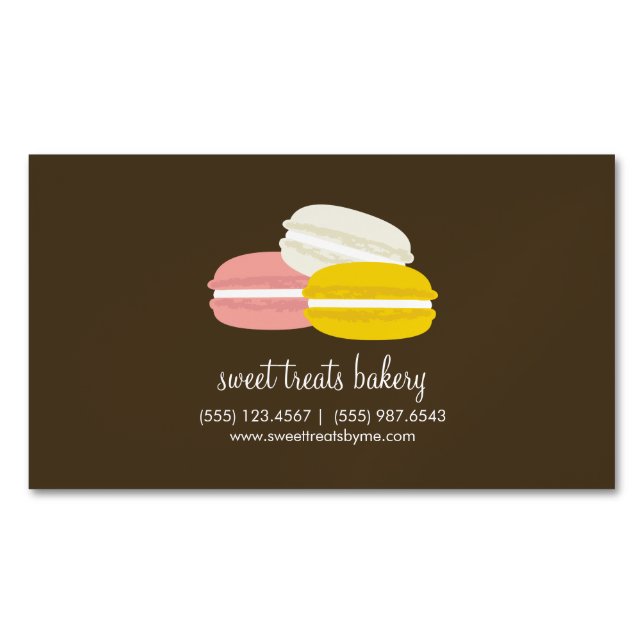 Farbenfrohe französische Macarons Bäckerei Magnetische Visitenkarte (Vorderseite)