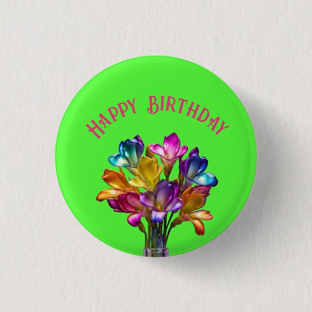 Farbenfrohe Freesia Floral Bouquet Button (Vorderseite)