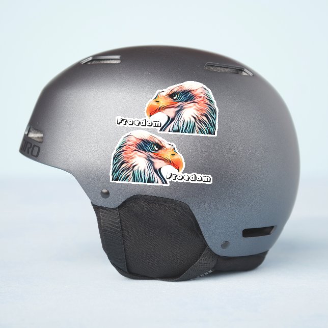 Farbenfrohe Freiheit Bald Eagle Head Patriotic Hel Aufkleber (Helmseite)
