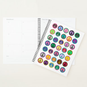 Farbenfrohe Friedenssymbole Planer