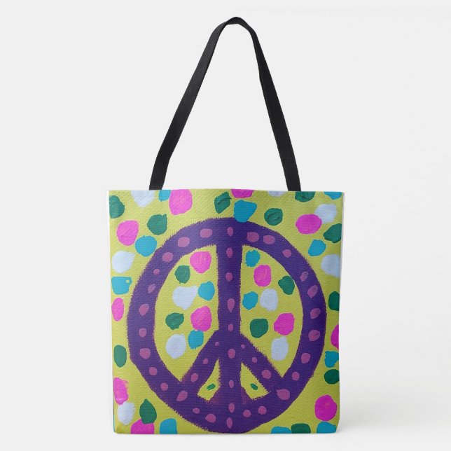 Farbenfrohe friedliche Signatur Akryllische Kunst Tasche (Vorderseite)