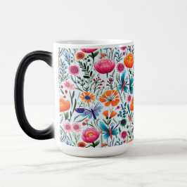 Farbenfrohe, frische Blume Nahtlose Blumenbilder Verwandlungstasse