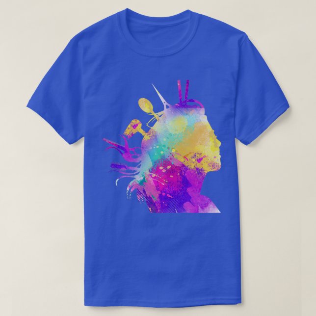 Farbenfrohe Friseur Frauenhaus Stylistischer Frise T-Shirt (Design vorne)