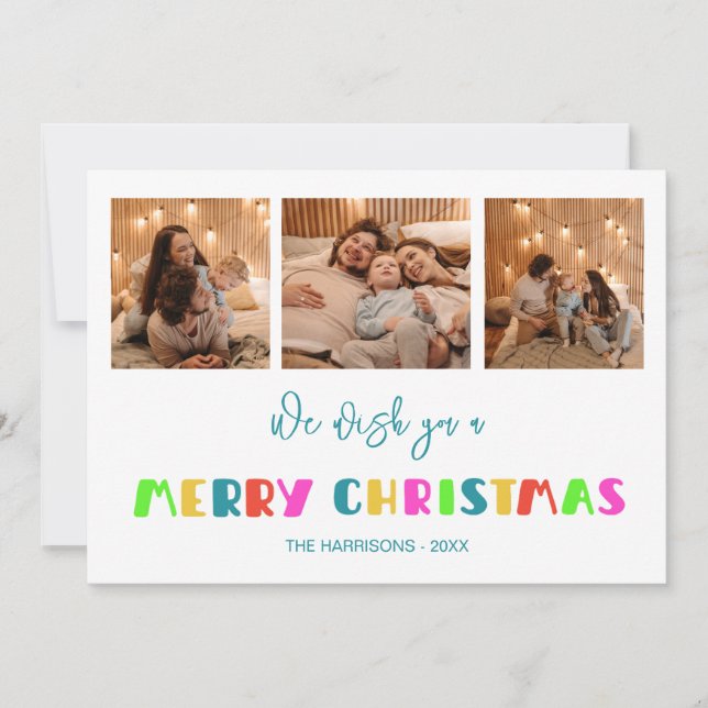 Farbenfrohe, fröhliche Weihnachten Drei Fotos (Vorderseite)