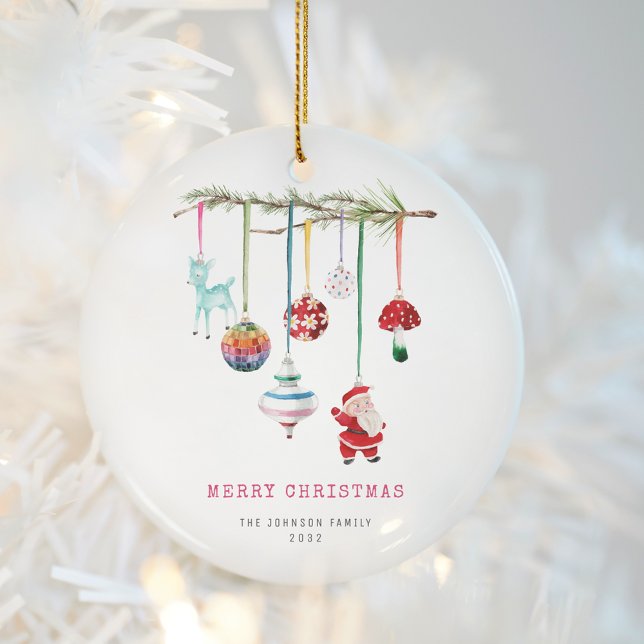 Farbenfrohe, fröhliche Weihnachtsfamilie Foto Keramik Ornament (Von Creator hochgeladen)