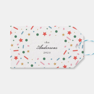 Farbenfrohe, fröhliche Weihnachtsmarke Geschenkanhänger