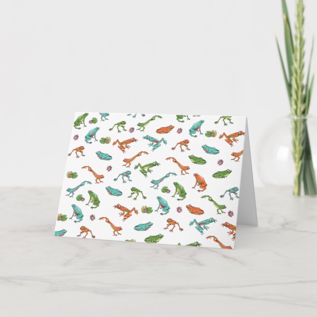 Farbenfrohe Froschmuster Karte (Vorderseite)