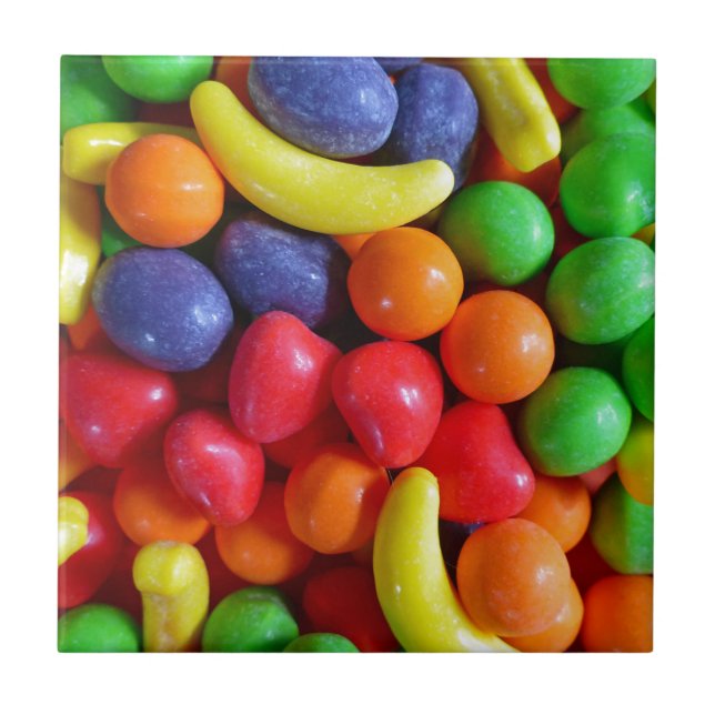 Farbenfrohe Früchte in Form von Süßigkeiten Fliese (Vorderseite)