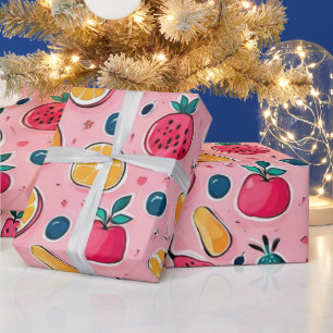 Farbenfrohe Früchte Rosa Dekoration Geschenkpapier