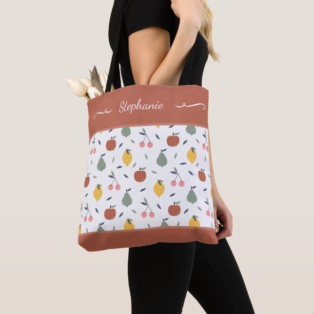 Farbenfrohe Fruchtmuster Vorname Red Shopping Tasche (Von Nahem)