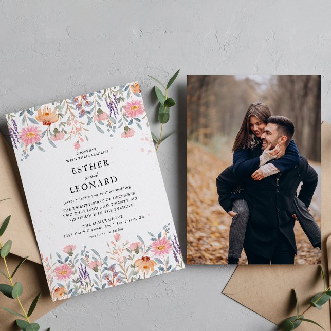 Farbenfrohe Frühjahrs-Foto-Wildblume Hochzeit Einladung (Von Creator hochgeladen)