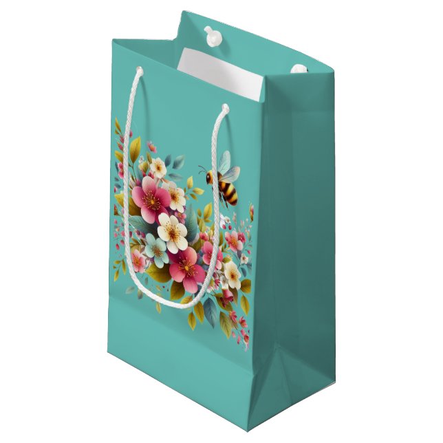 Farbenfrohe, Frühlings-/Blütenbiene Kleine Geschenktüte (Vorderseite Schrägansicht)