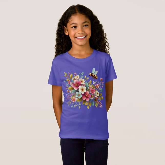 Farbenfrohe, Frühlings-/Blütenbiene T-Shirt (Vorne ganz)