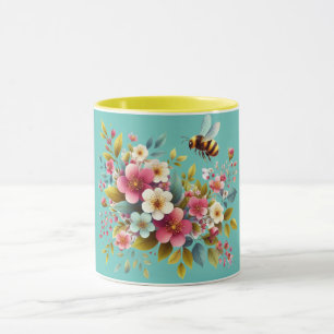 Farbenfrohe, Frühlings-/Blütenbiene Tasse