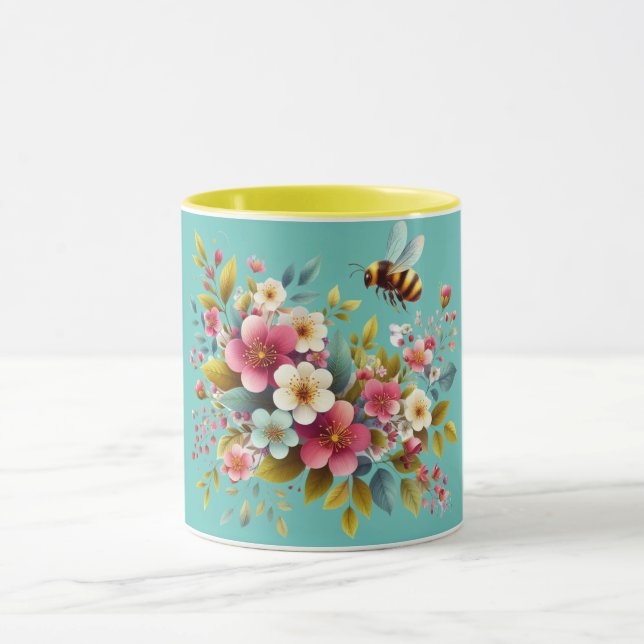 Farbenfrohe, Frühlings-/Blütenbiene Tasse (Zentrum)