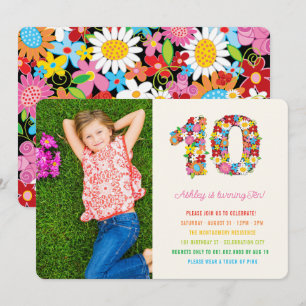 Farbenfrohe Frühlingsblumen Foto Girl's 10. Geburt Einladung