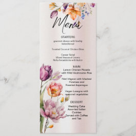 Farbenfrohe Frühlingsblumen Hochzeitsmenü Menükarte