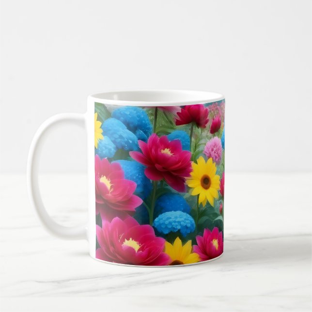 Farbenfrohe Frühlingsblumen Kaffeetasse (Links)