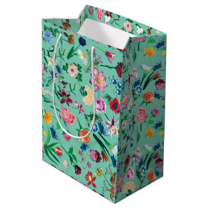 Farbenfrohe Frühlingsblumen Minzhintergrund Mittlere Geschenktüte