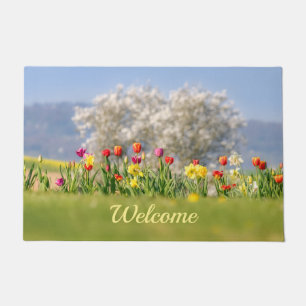 Farbenfrohe Frühlingsblumen mit Tulips und Düfte Fußmatte
