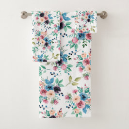 Farbenfrohe Frühlingsblumen Muster Badhandtuch Set