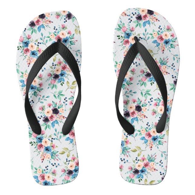 Farbenfrohe Frühlingsblumen Muster Flip Flops (Fußbett)