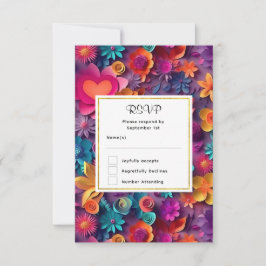 Farbenfrohe Frühlingsblumen Muster Hochzeit RSVP Karte