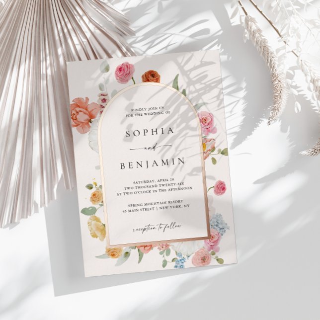 Farbenfrohe Frühlingsblumen Rose Gold Wedelstrasse Folieneinladung (Von Creator hochgeladen)
