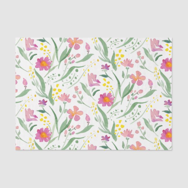 Farbenfrohe Frühlingsblumen und Blattmuster Seidenpapier (Vorderseite)