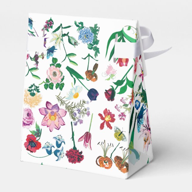 Farbenfrohe Frühlingsblumen Weiß Hintergrund Geschenkschachtel (Rückseite)