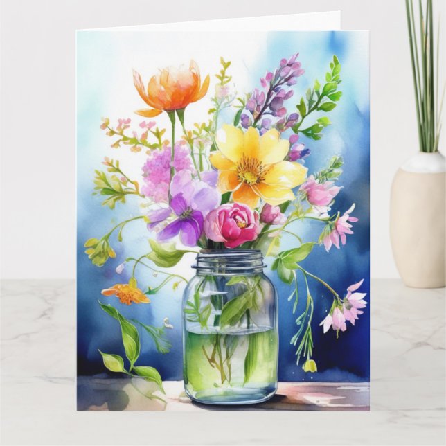 Farbenfrohe Frühlingsblumenkarte Karte (Vorderseite)