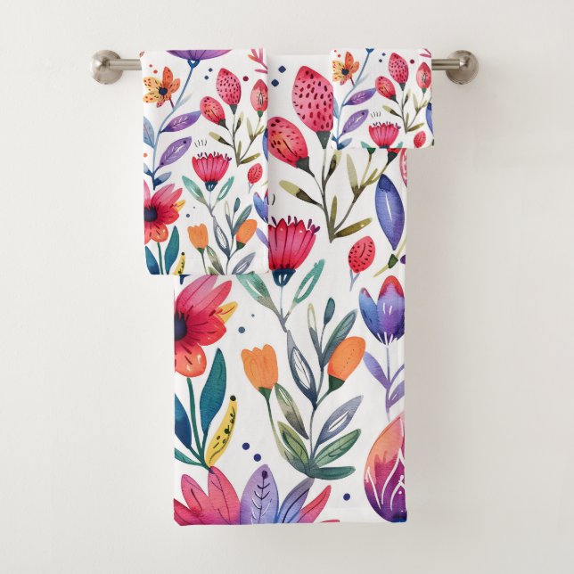 Farbenfrohe Frühlingsblumenmuster Badhandtuch Set (Insitu)