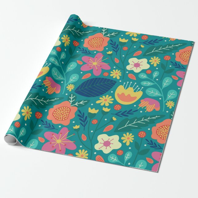 Farbenfrohe Frühlingsblumenmuster Geschenkpapier (Ungerollt)