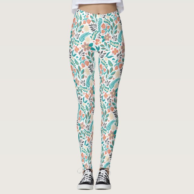 Farbenfrohe Frühlingsblumenmuster Leggings (Vorderseite)