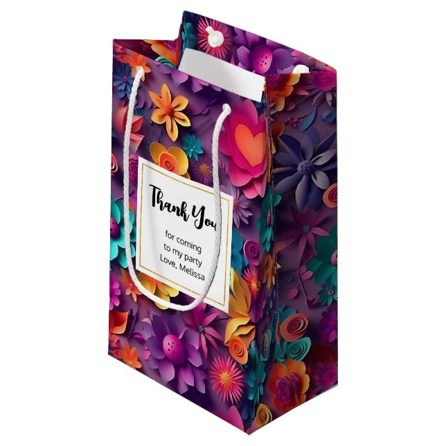 Farbenfrohe Frühlingsblumenmuster Muster Vielen Da Kleine Geschenktüte (Vorderseite Schrägansicht)