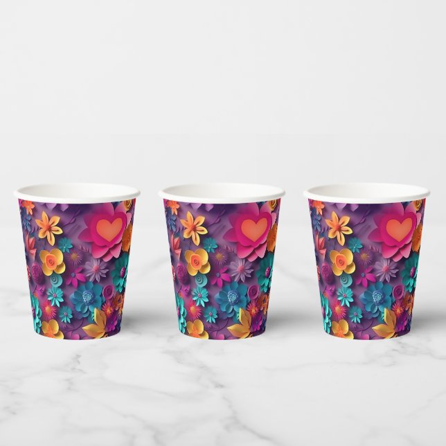 Farbenfrohe Frühlingsblumenmuster Pappbecher (Multi)