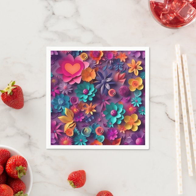 Farbenfrohe Frühlingsblumenmuster Serviette (Beispiel)
