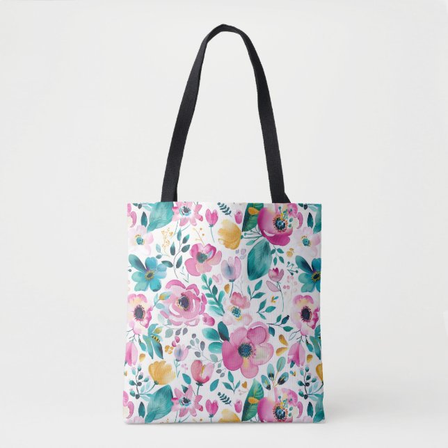 Farbenfrohe Frühlingsblumenmuster Tasche (Vorderseite)