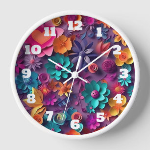 Farbenfrohe Frühlingsblumenmuster Uhr