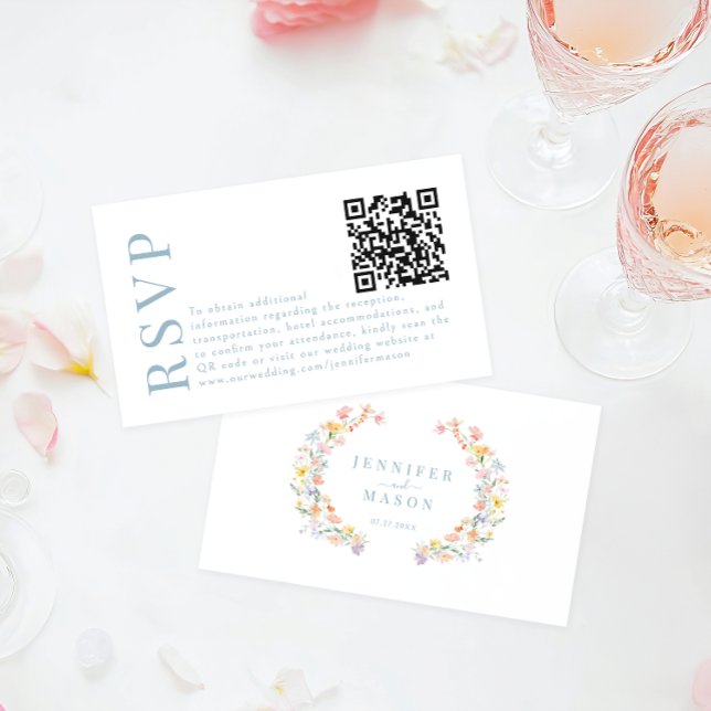 Farbenfrohe Frühlingskarte für RSVP-QR-Blume Begleitkarte (Von Creator hochgeladen)