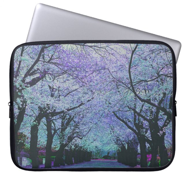 Farbenfrohe Frühlingskirche Blossom Landschaft Laptopschutzhülle (Vorderseite)