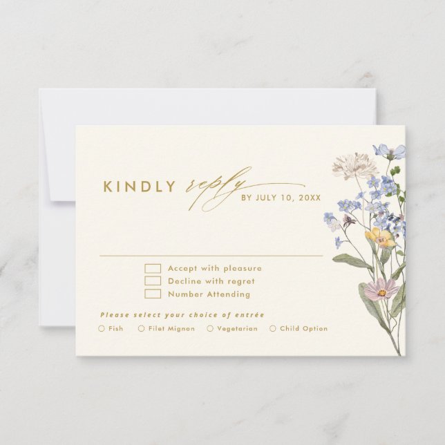 Farbenfrohe Frühlingsstimmung Wildblume Meadow Gol RSVP Karte (Vorderseite)