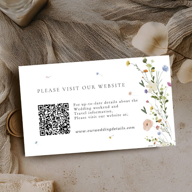 Farbenfrohe Frühlingsstipps Wildblume boho Wedding Begleitkarte (Colorful Spring Wildflower boho Wedding Details QR code  Enclosure Card)