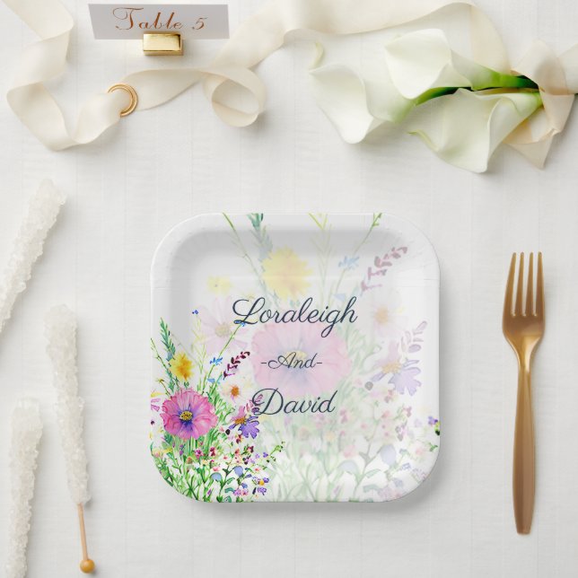 Farbenfrohe Frühlingsszenarien - Wildblumen Pappteller (Hochzeit)