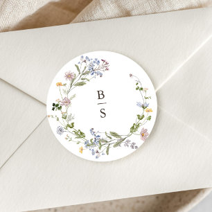Farbenfrohe Frühlingswiesen-Hochzeit Runder Aufkleber