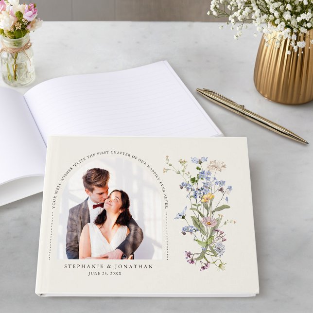 Farbenfrohe Frühlingszeit Wildblume Wiese Wedding  Gästebuch (Colorful Spring Wildflower Meadow Wedding Photo Guest Book)
