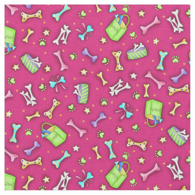 Farbenfrohe Fuchsia Pink Dog Bone Art Muster Stoff (Nahaufnahme)
