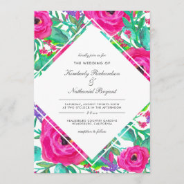 Farbenfrohe Fuchsia Wasserfarbenblume Hochzeit Einladung