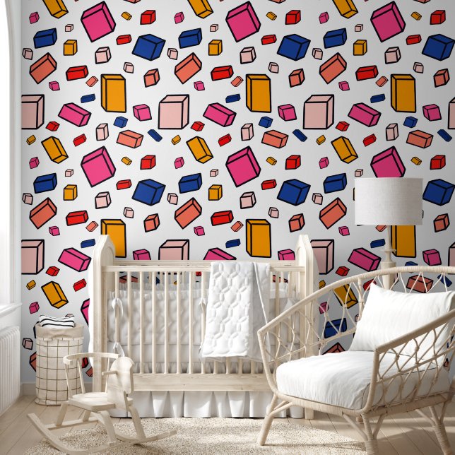 Farbenfrohe Fun Blocks Kids Pattern Kinderzimmer R Tapete (Kinder)