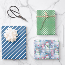 Farbenfrohe Fun Funny Holiday Snowmen Art Pattern Geschenkpapier Set
